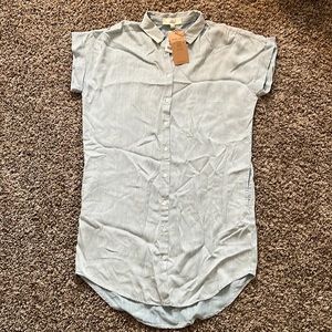 Light Blue Striped Button Up Dress